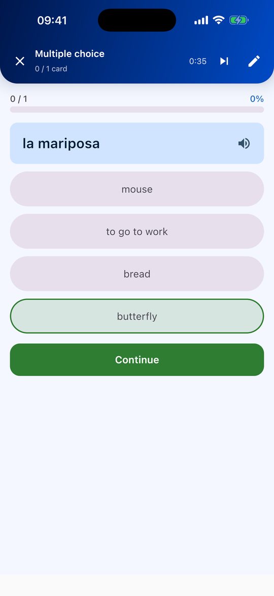 Mode choix multiple de Flippo avec quatre réponses proposées